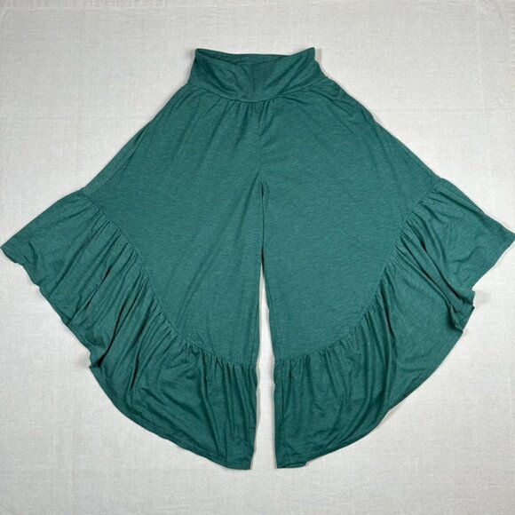 Halara Womens Small Pants High Waist Ruffle Hem Cropped Flared Pockets Green NEW - Picture 2 of 10